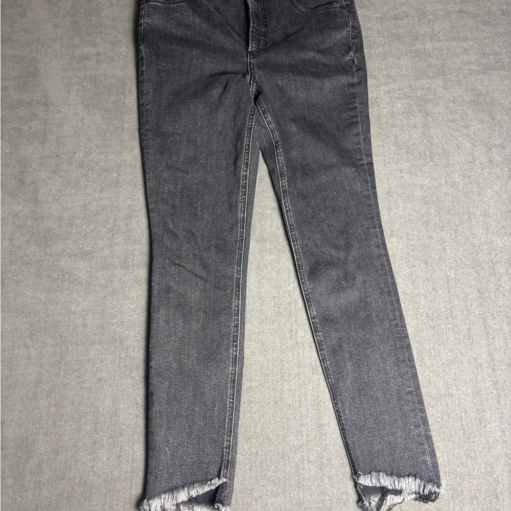 Express Gray Ankle Cropped Jeans with Distressed Hem